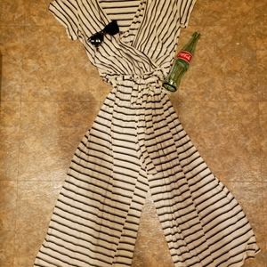 Strip tie waist jumpsuit